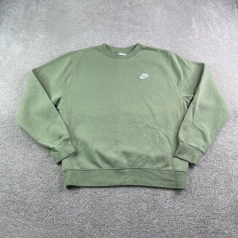 Nike Sweatshirt Mens Small Green Sportswear Club Fleece Crew Embroidered Logo